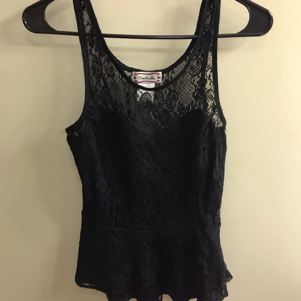 Lacy Black Peplum Top
